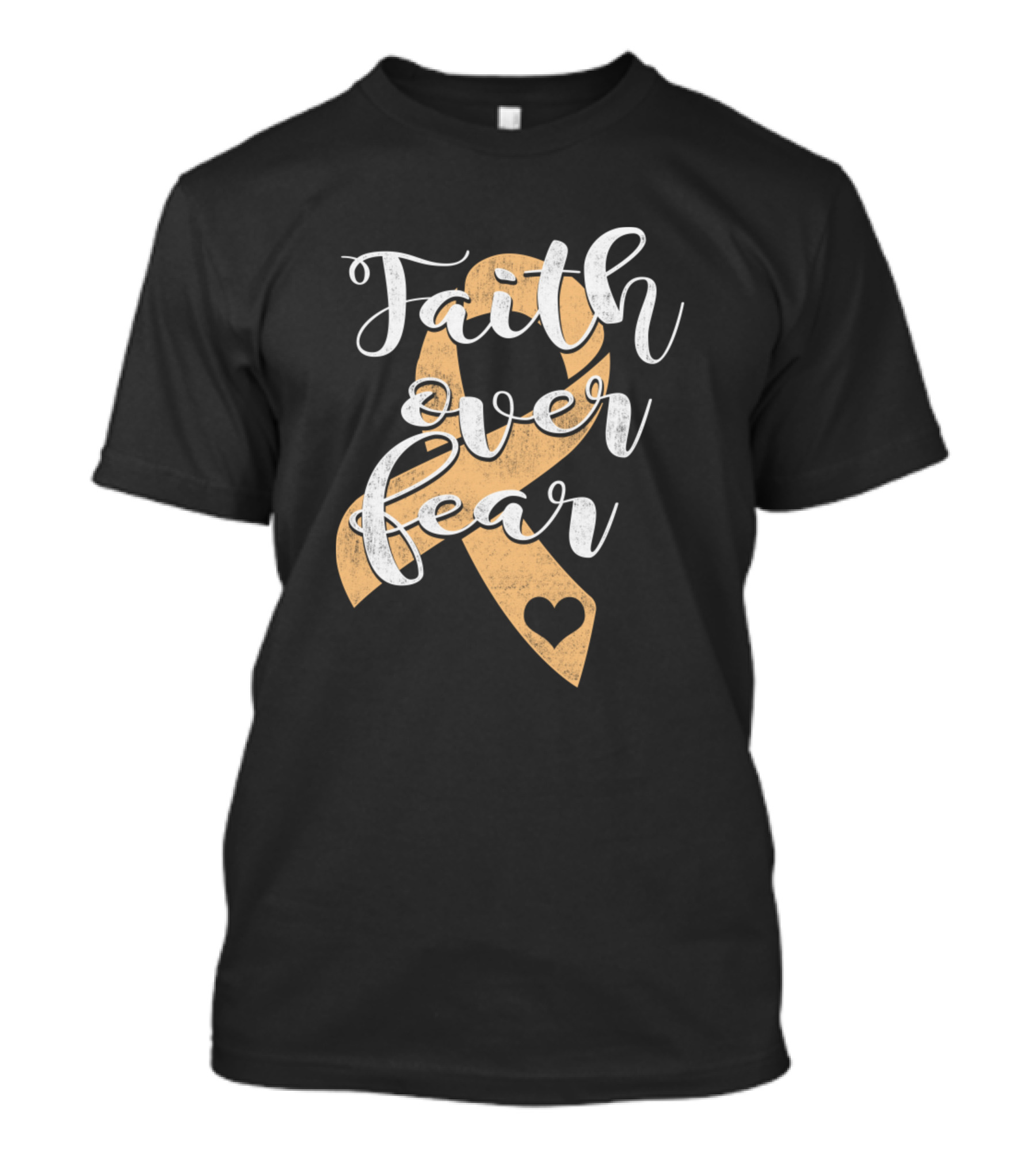 Faith Over Fear Endometrial Cancer Awareness Peach Ribbon With Heart T-Shirt