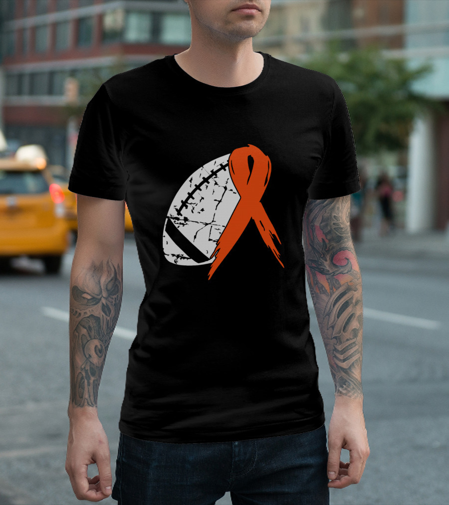 Football Tackle Multiple Sclerosis Awareness Orange T-Shirt