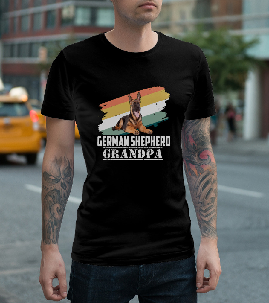 German Shepherd Grandpa Vintage Stripes T-Shirt