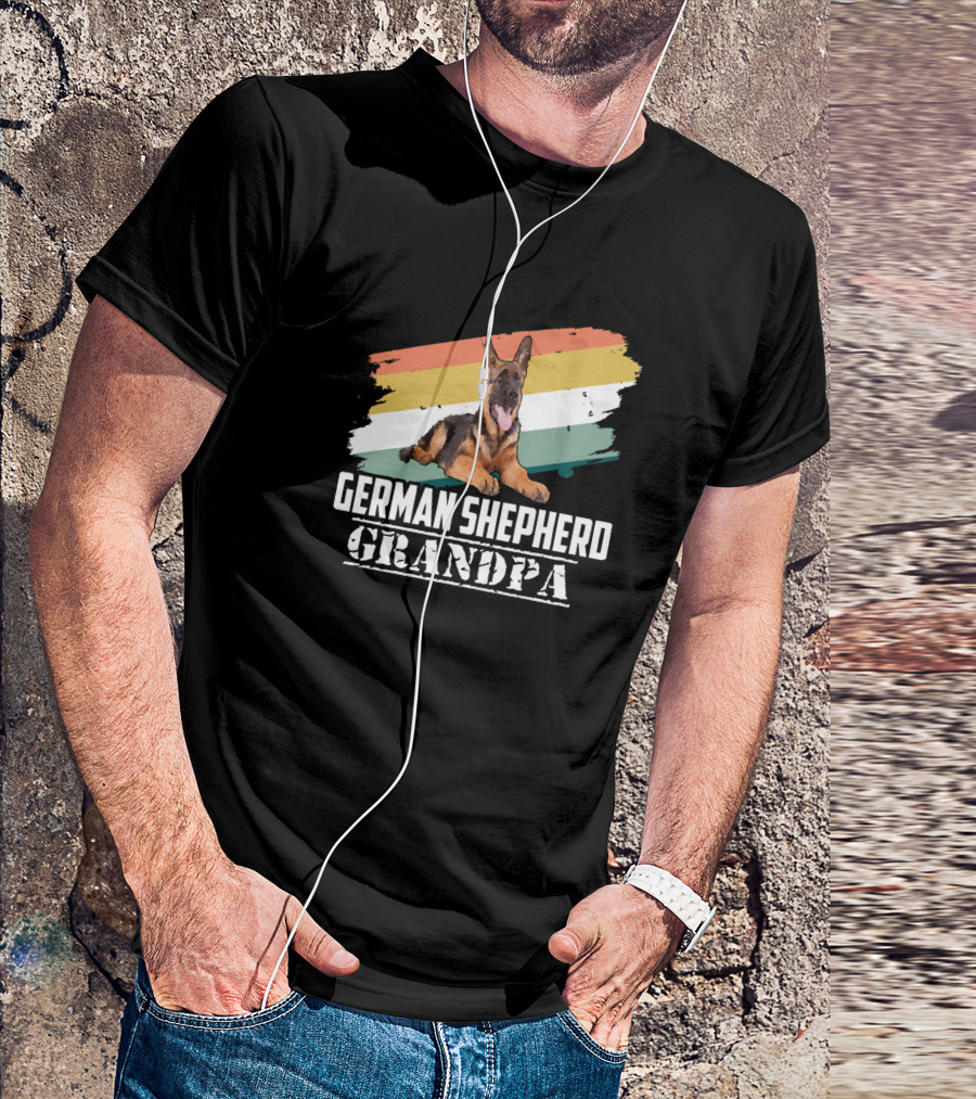 German Shepherd Grandpa Vintage Stripes T-Shirt