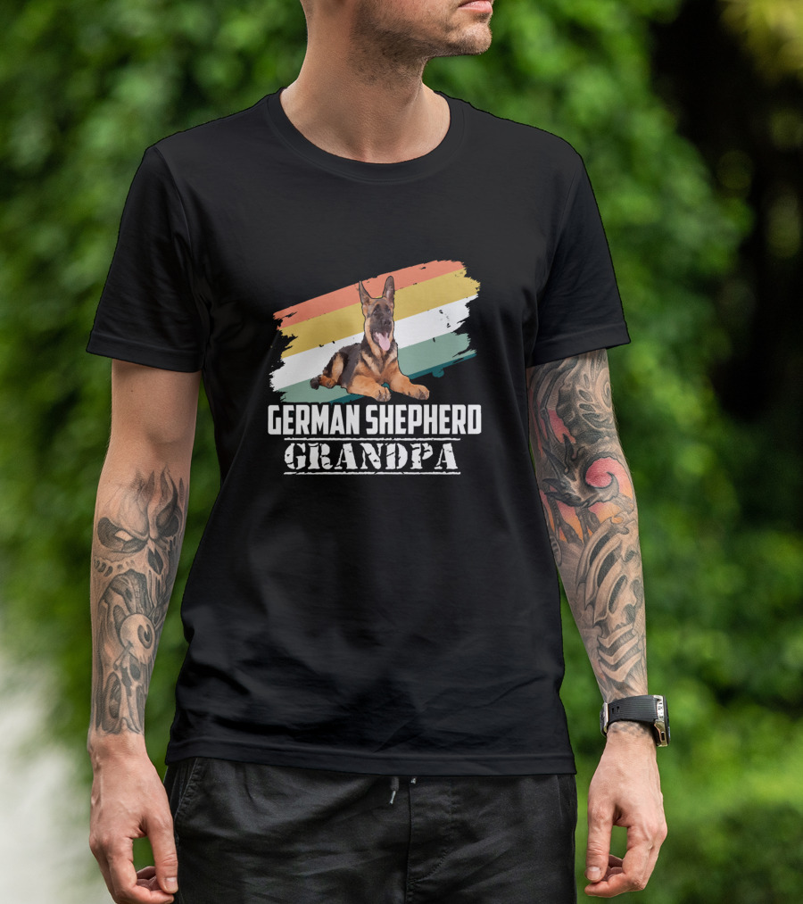 German Shepherd Grandpa Vintage Stripes T-Shirt