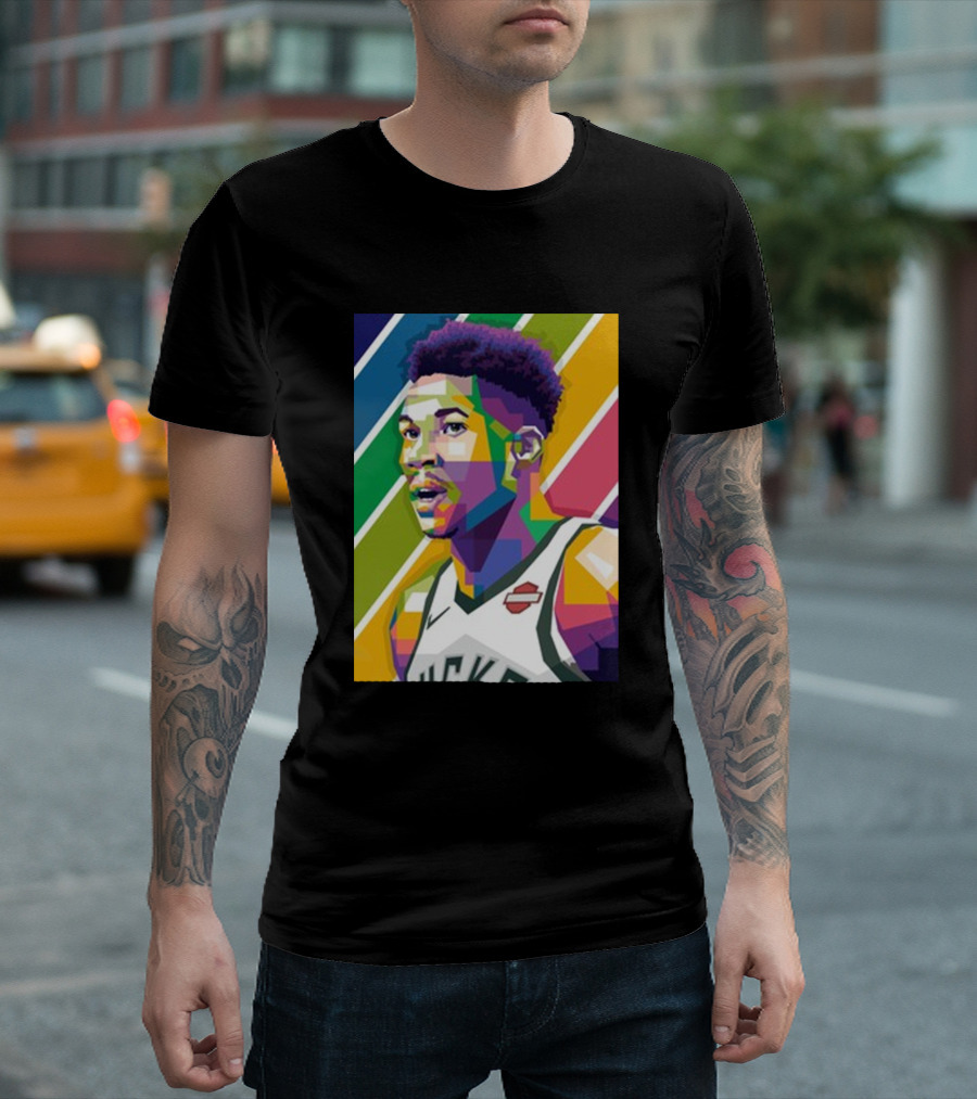 Giannis Antetokounmpo Bucks Retro Futuristic Multicolor T-Shirt
