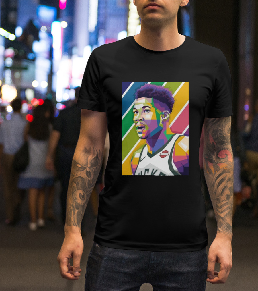 Giannis Antetokounmpo Bucks Retro Futuristic Multicolor T-Shirt