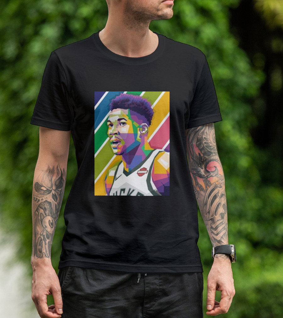 Giannis Antetokounmpo Bucks Retro Futuristic Multicolor T-Shirt