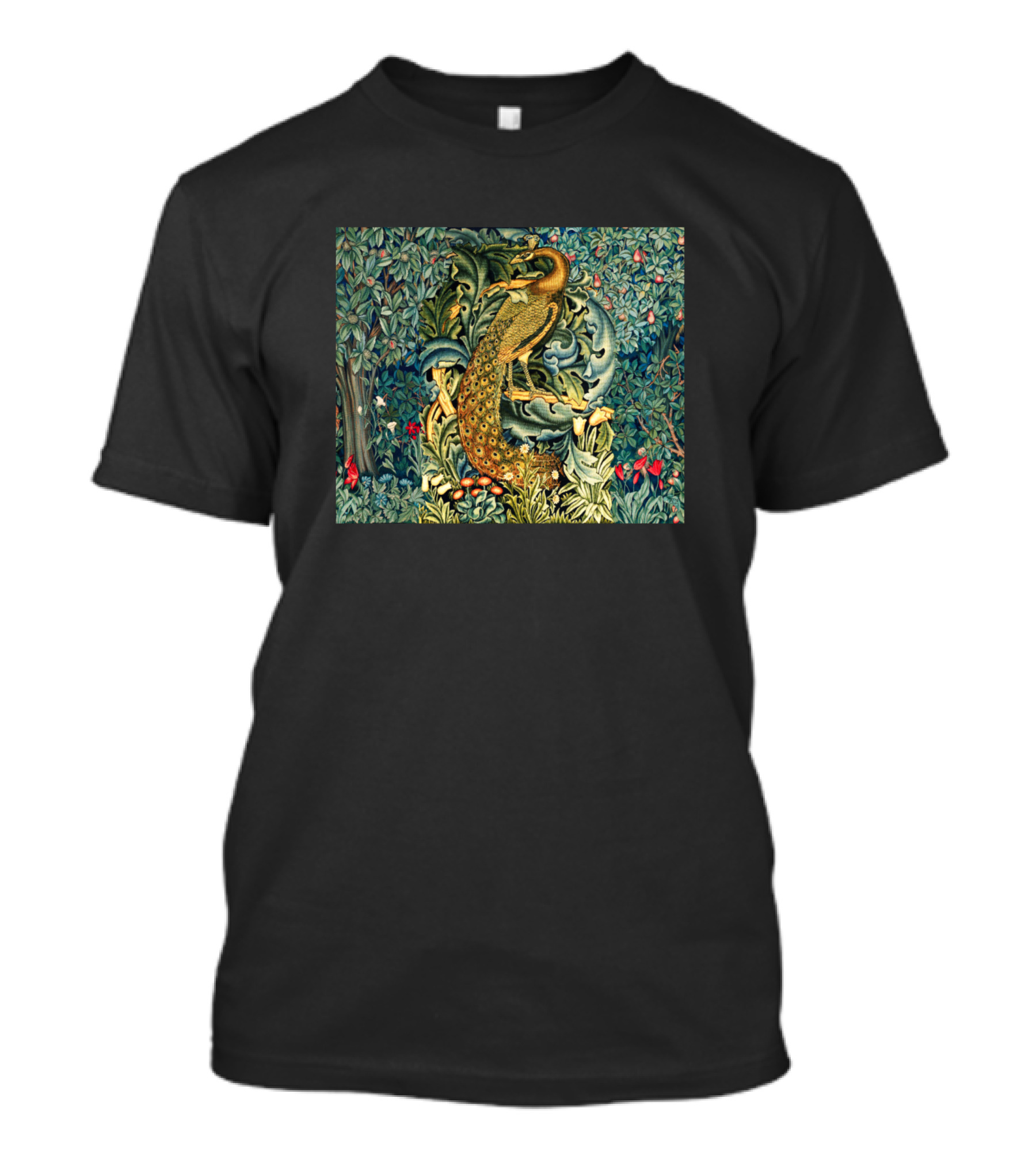 Greenery Forest Animals Peacock Acanthus Leaves T-Shirt