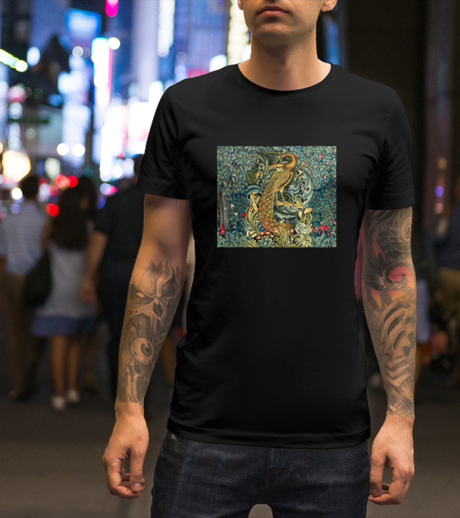 Greenery Forest Animals Peacock Acanthus Leaves T-Shirt