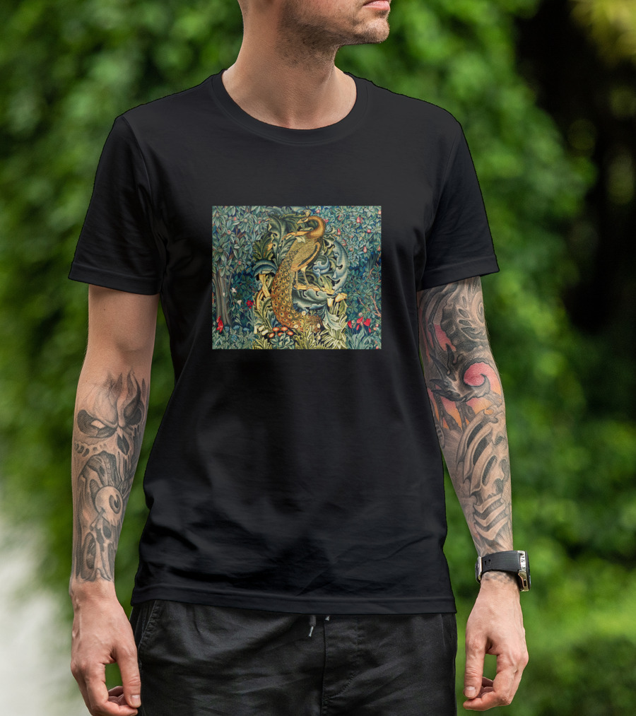Greenery Forest Animals Peacock Acanthus Leaves T-Shirt