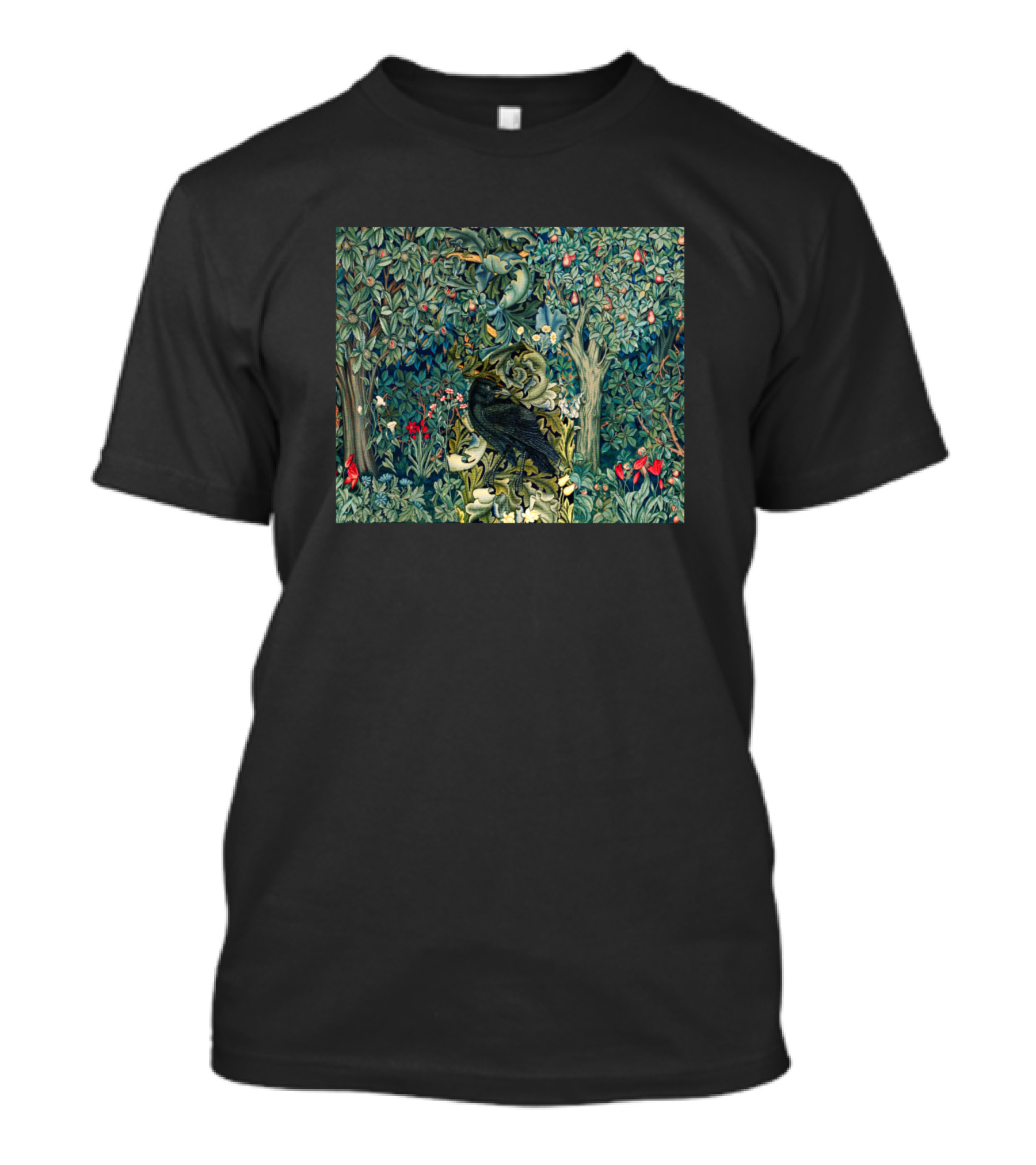 Greenery Forest Raven Among Acanthus Leaves And Animals T-Shirt