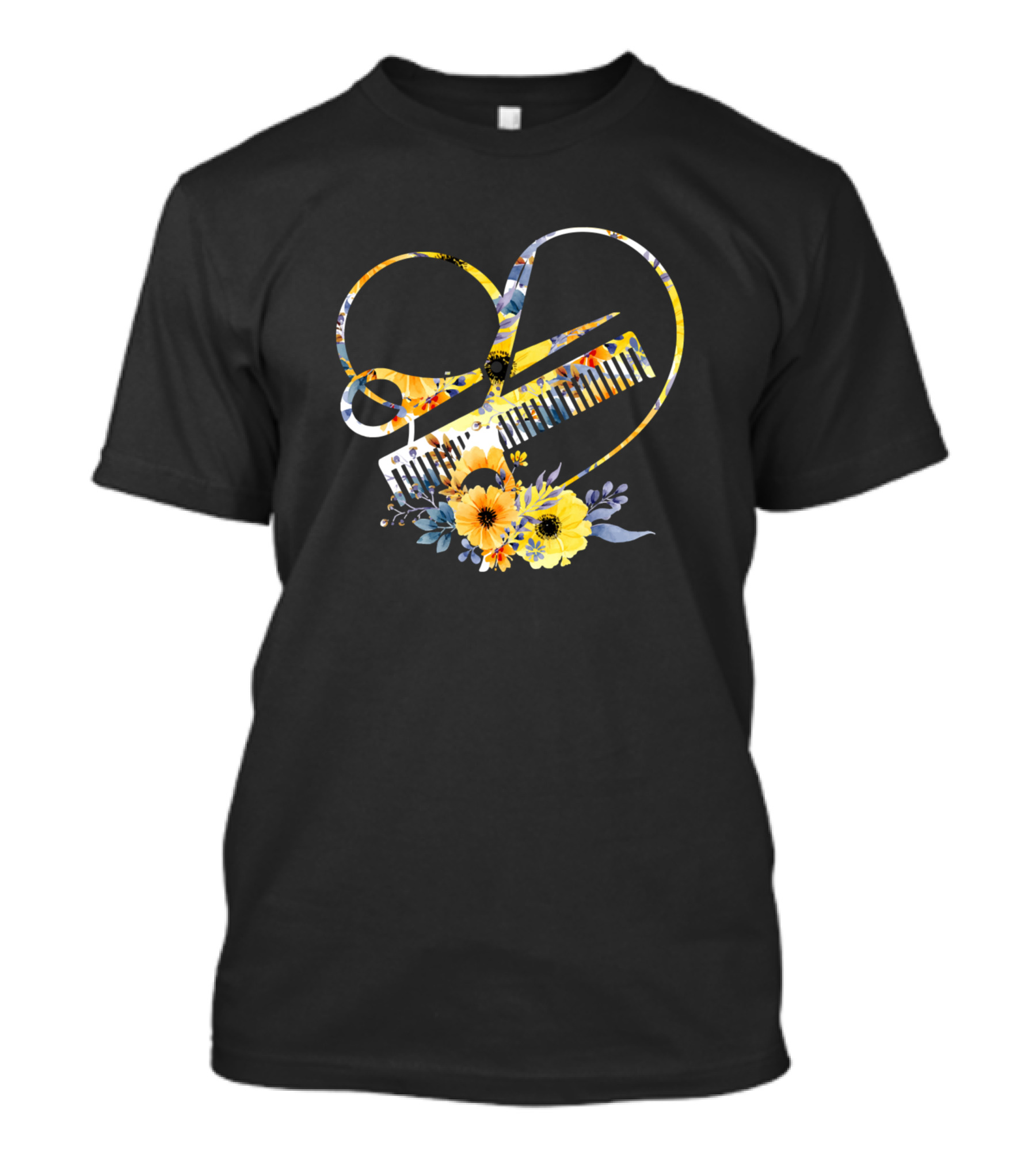 Hairdresser Scissors Hairbrush Sunflower Heart T-Shirt