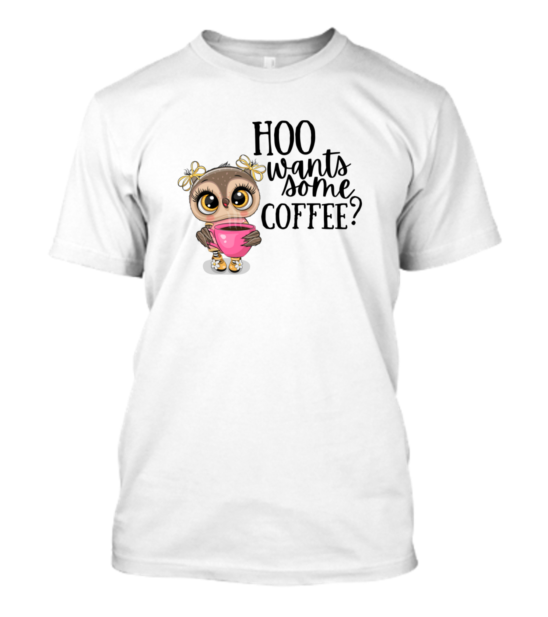 Hoo Wants Some Coffee Cute Owl With Pink Cup T-Shirt