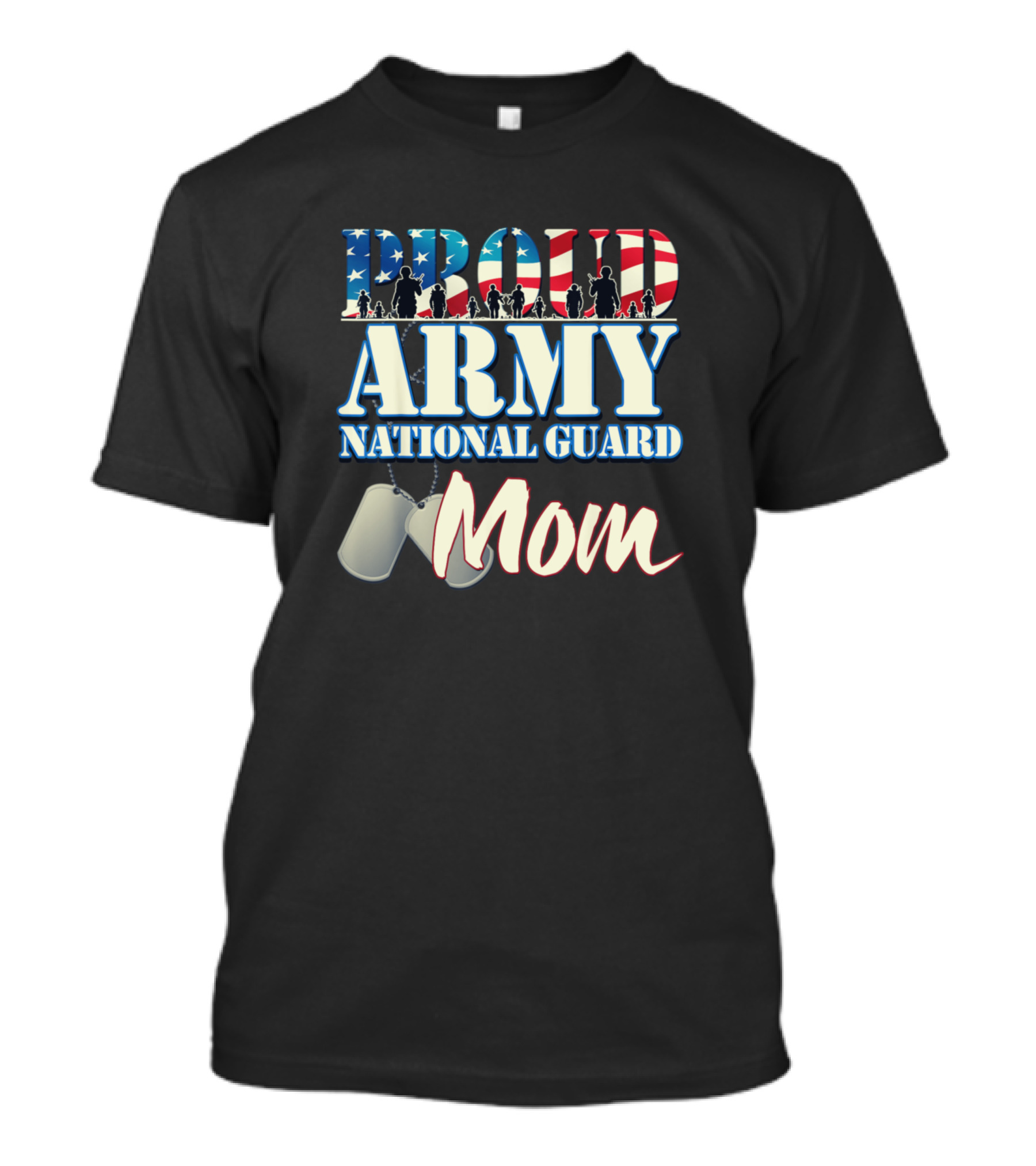 Proud Army National Guard Mom With American Flag And Dog Tags T-Shirt