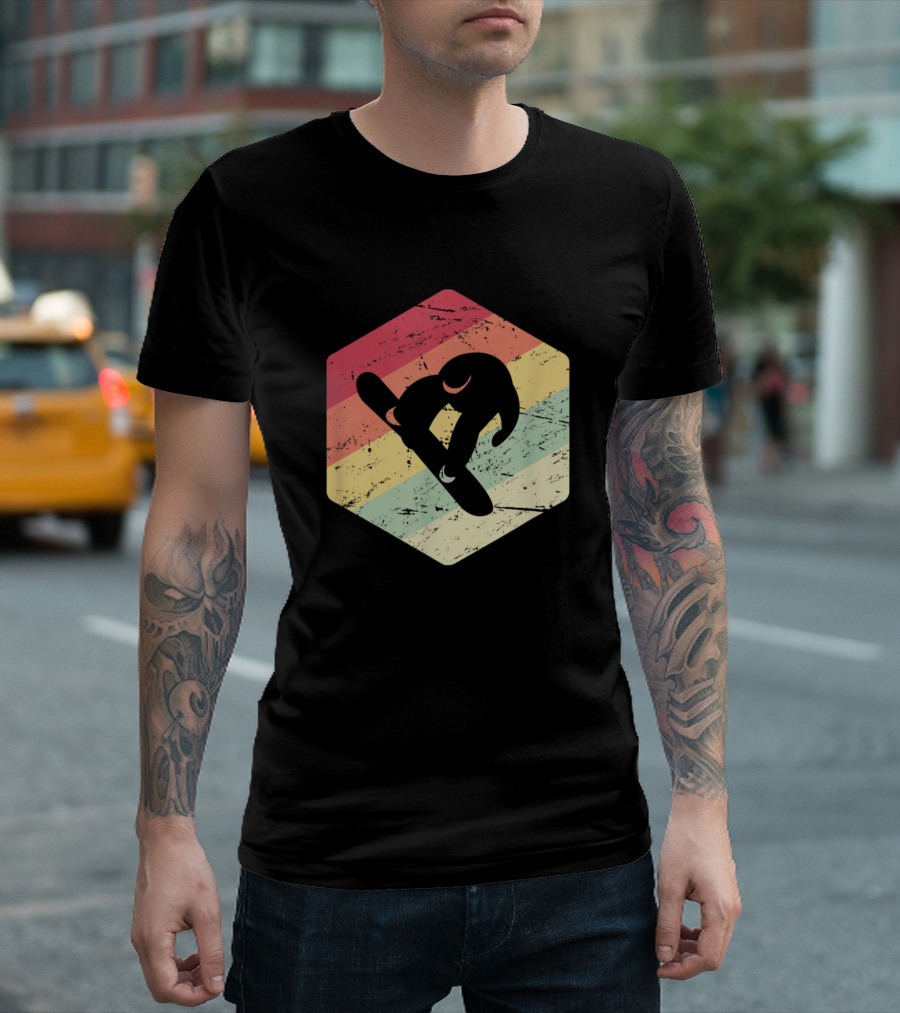 Mountain Sunset Winter Retro Snowboard Whitefish Montana T-Shirt