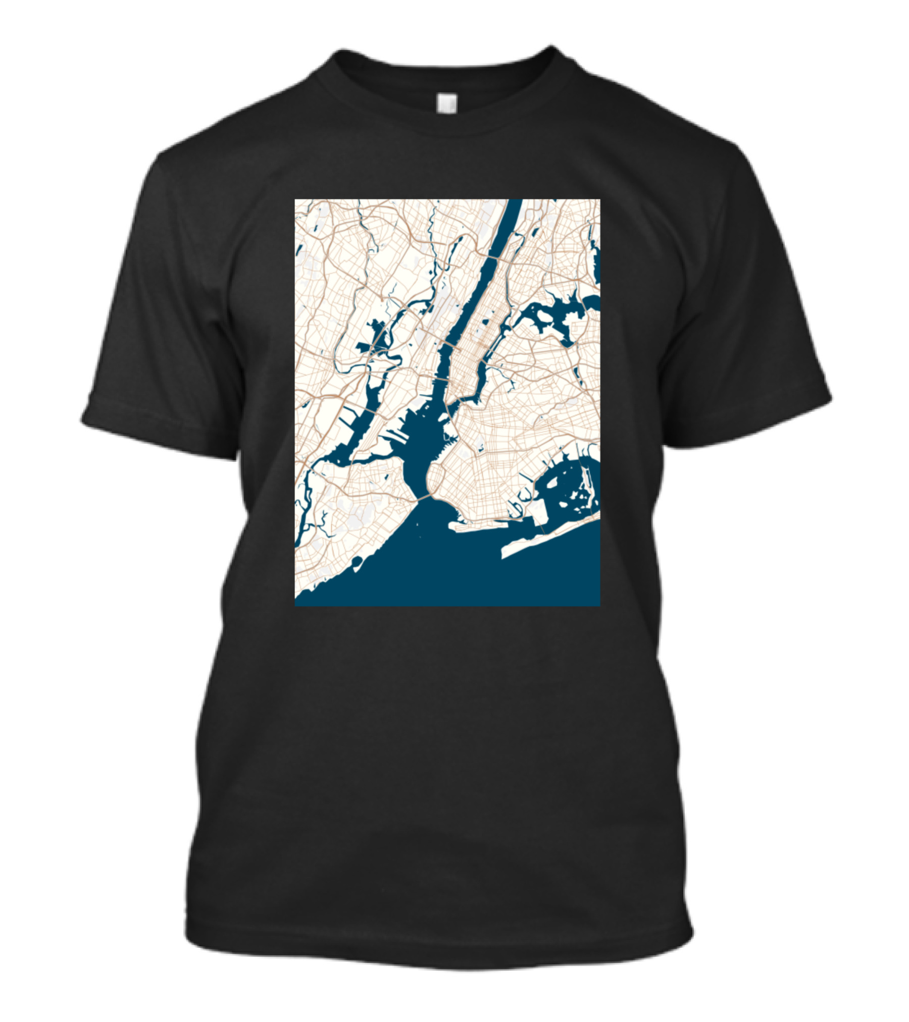 New York City Map Manhattan Brooklyn Queens Detailed Roads And Waterways T-Shirt