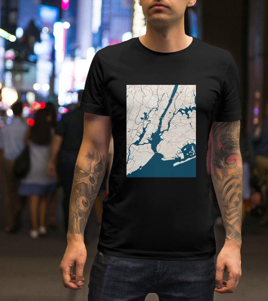 New York City Map Manhattan Brooklyn Queens Detailed Roads And Waterways T-Shirt