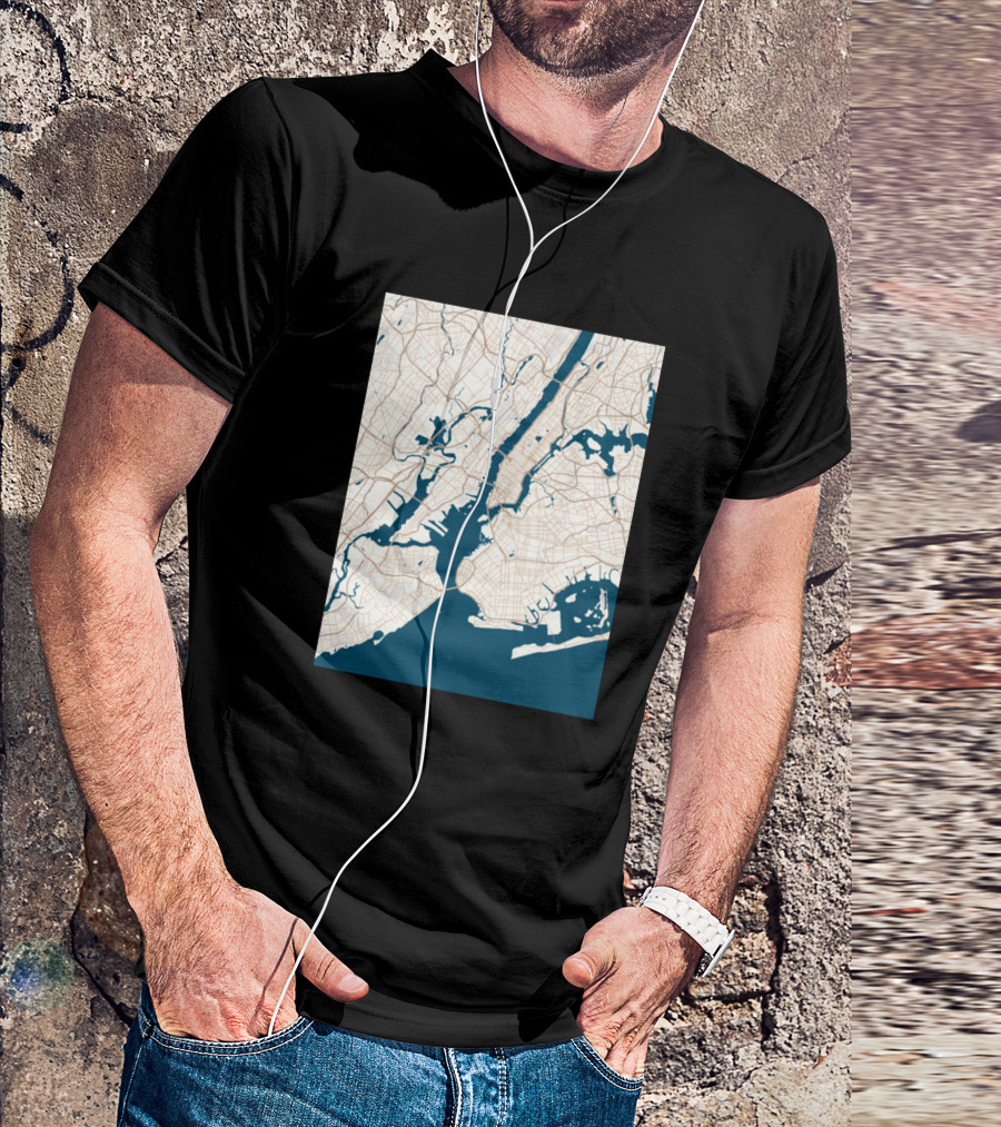 New York City Map Manhattan Brooklyn Queens Detailed Roads And Waterways T-Shirt