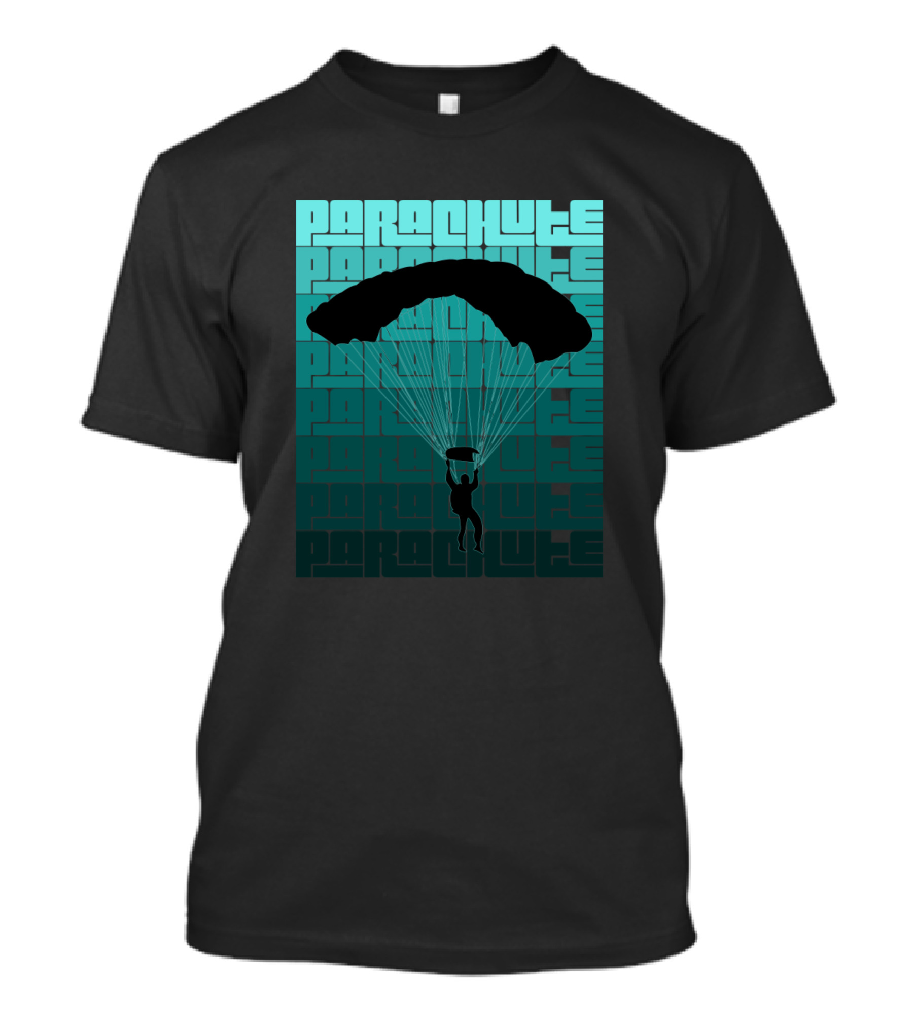 Parachute Silhouette With Repeated Typography In Gradient T-Shirt