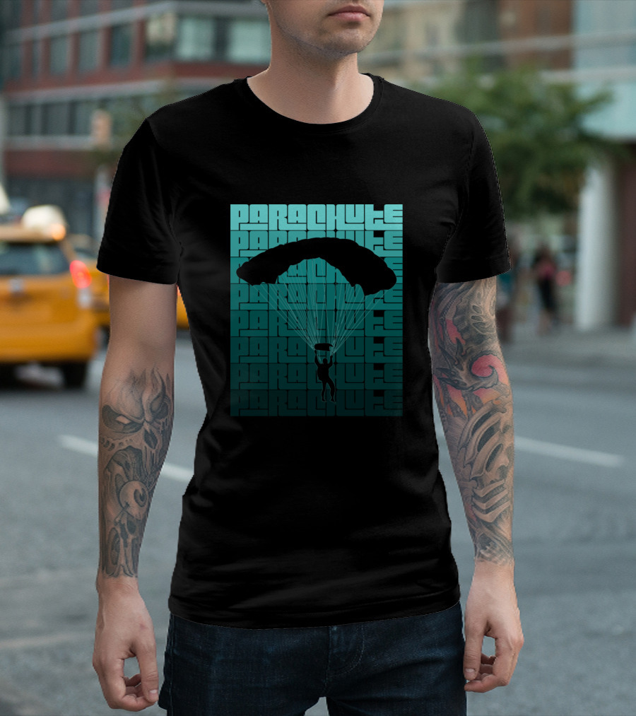 Parachute Silhouette With Repeated Typography In Gradient T-Shirt