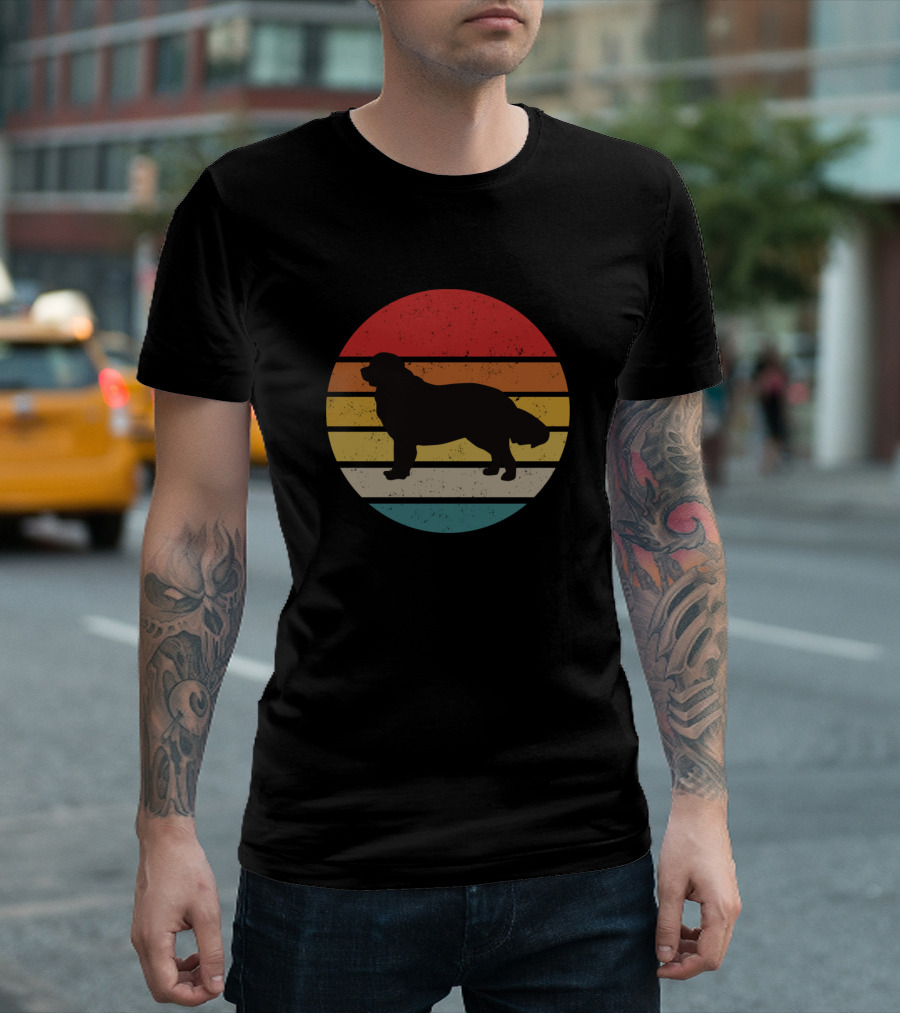 Retro Vintage Silhouette Newfoundland Dog Stripes T-Shirt