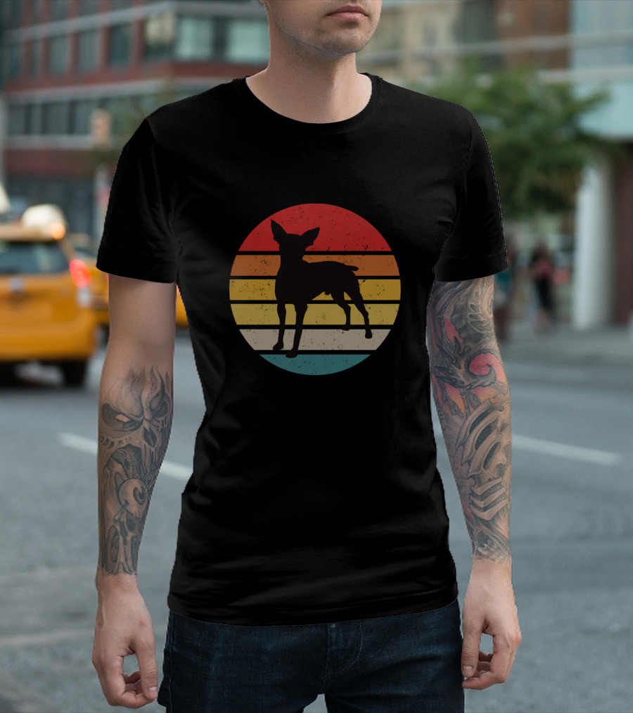 Retro Vintage Rat Terrier Silhouette Sunset Circle T-Shirt