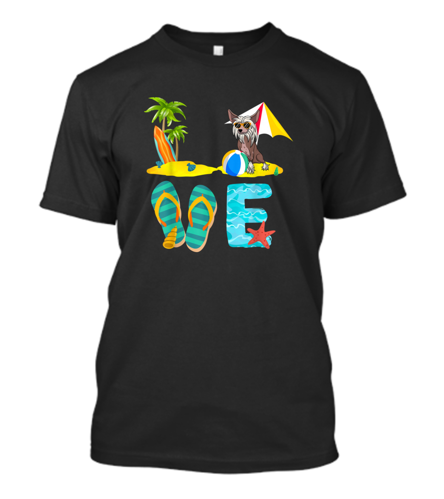 Summer Vacation Love Chinese Crested Island Beach Scene T-Shirt