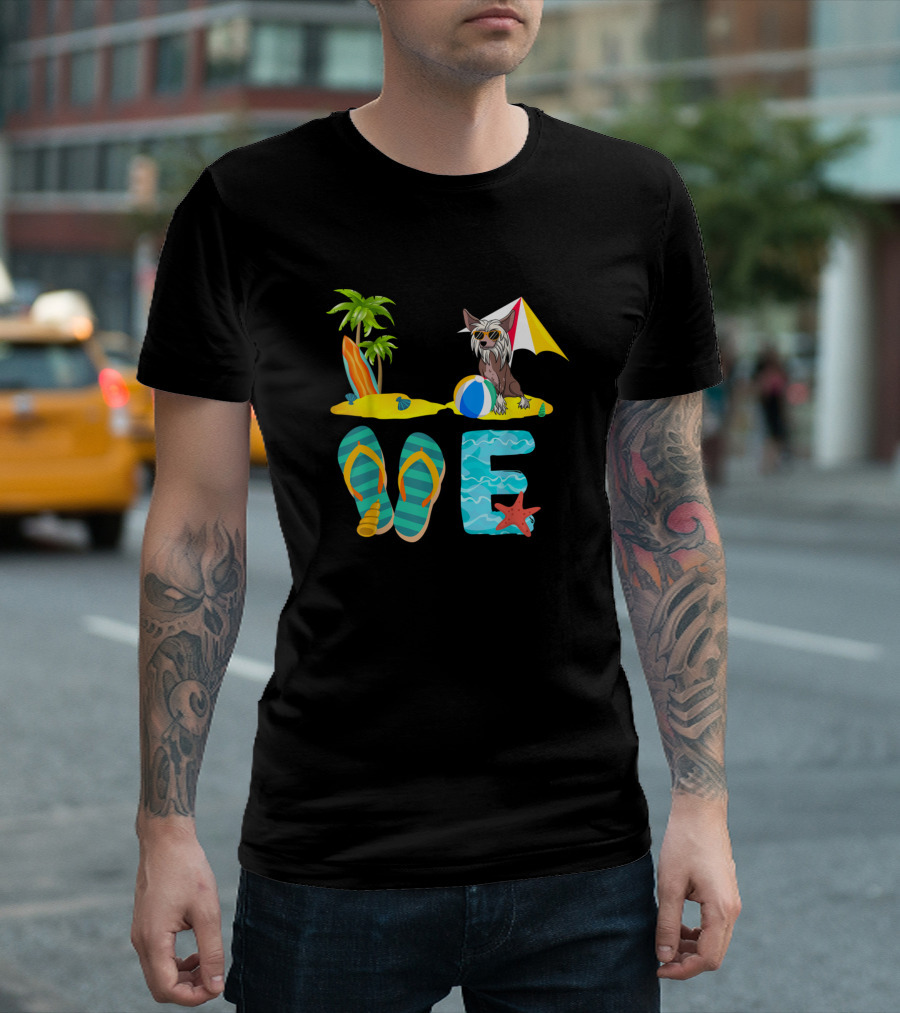 Summer Vacation Love Chinese Crested Island Beach Scene T-Shirt