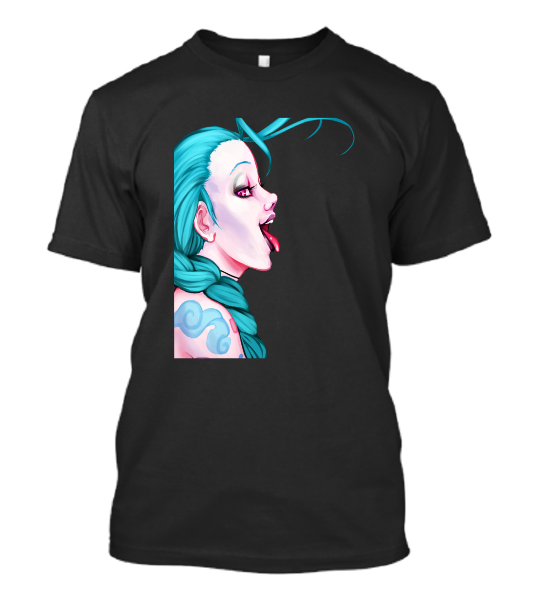 The Jinx Braided Hair Blue Tattoo Playful Tongue Out T-Shirt
