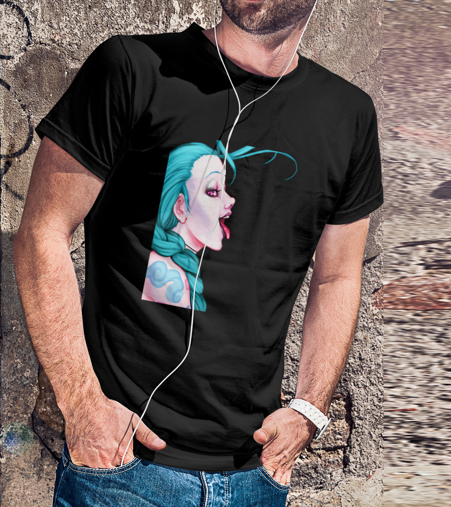 The Jinx Braided Hair Blue Tattoo Playful Tongue Out T-Shirt