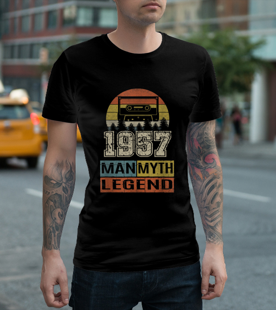Vintage 1957 Cassette Man Myth Legend Retro Sunset T-Shirt