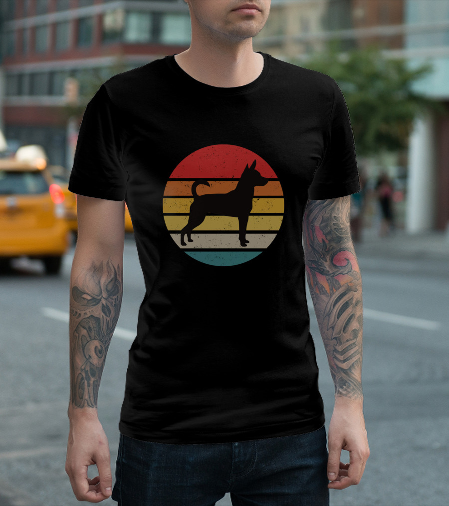Vintage Rat Terrier Silhouette Retro Stripes Circle T-Shirt