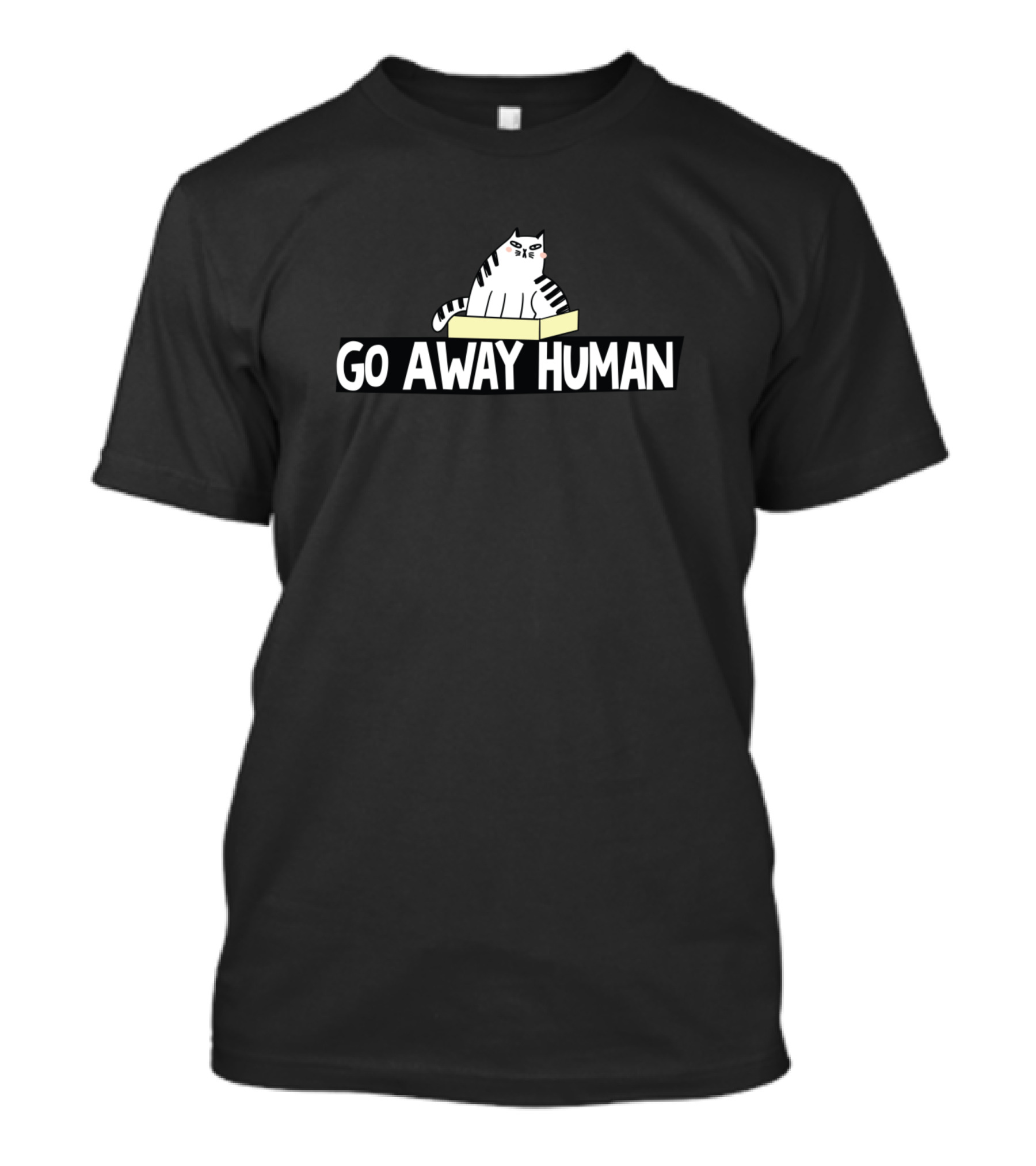 Independent Cat Go Away Human Text With Cartoon Cat On Book T-Shirt