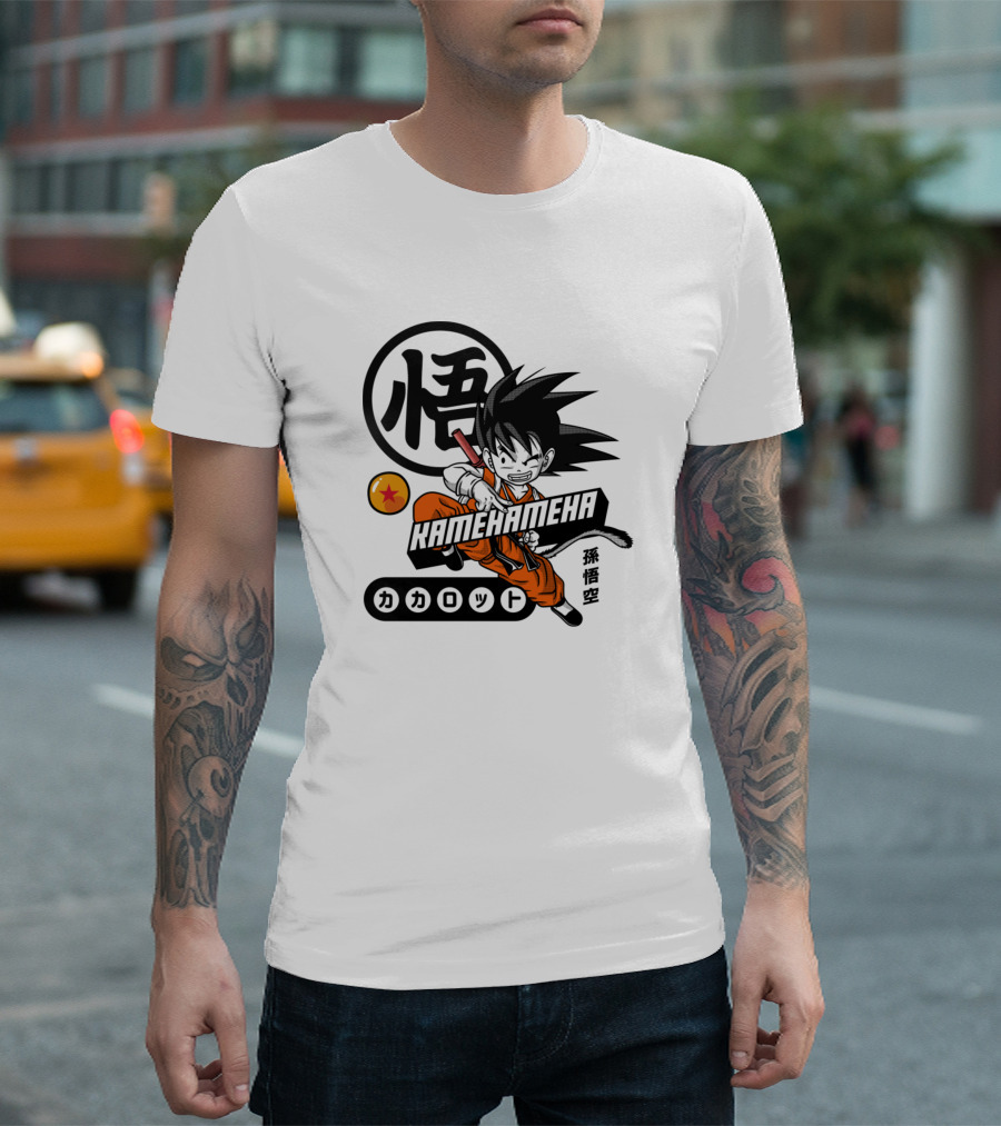 Kamehameha Goku Kakarotto Son Goku Icon with Dragon Ball and Kanji T-Shirt
