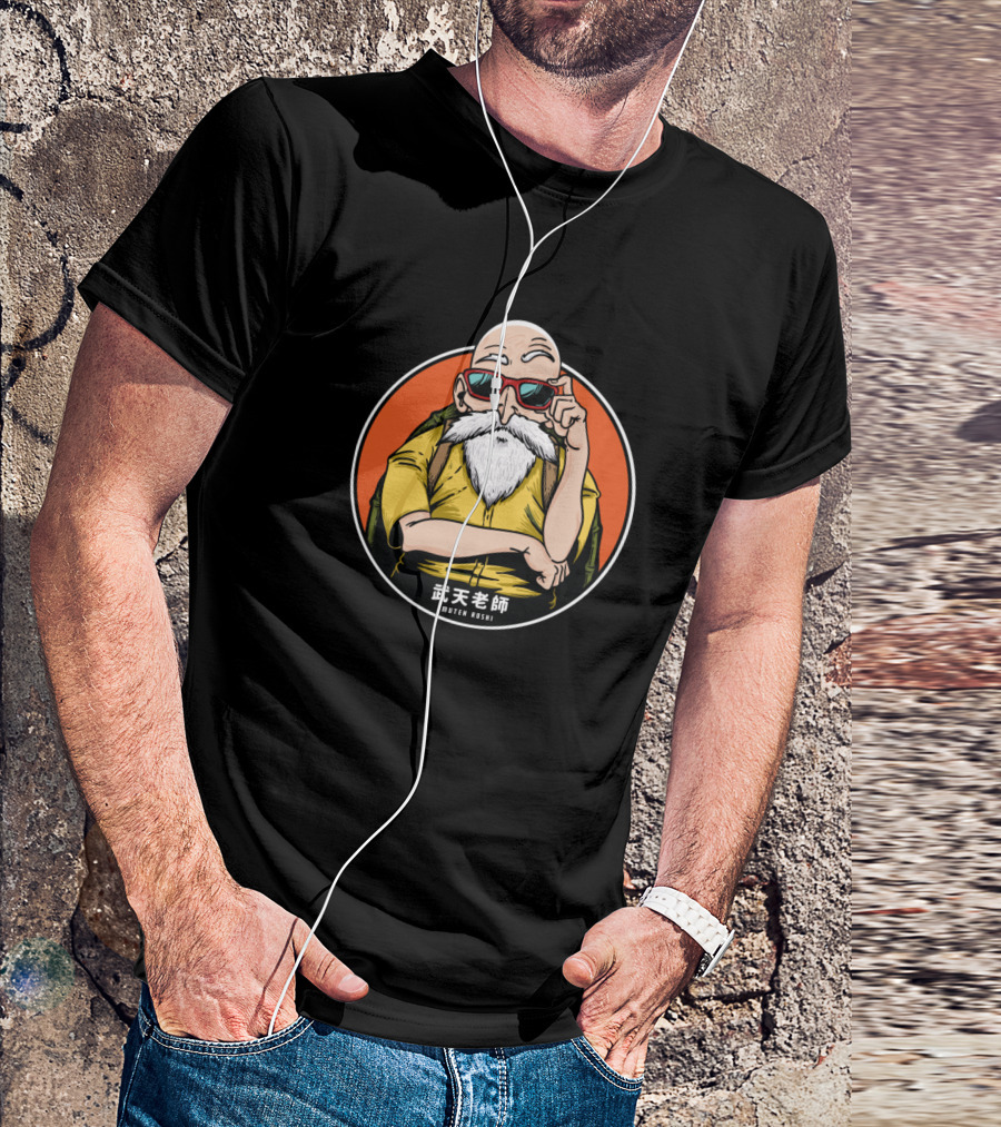 Muten Roshi Vintage Orange Circle Glasses Bald Beard T-Shirt