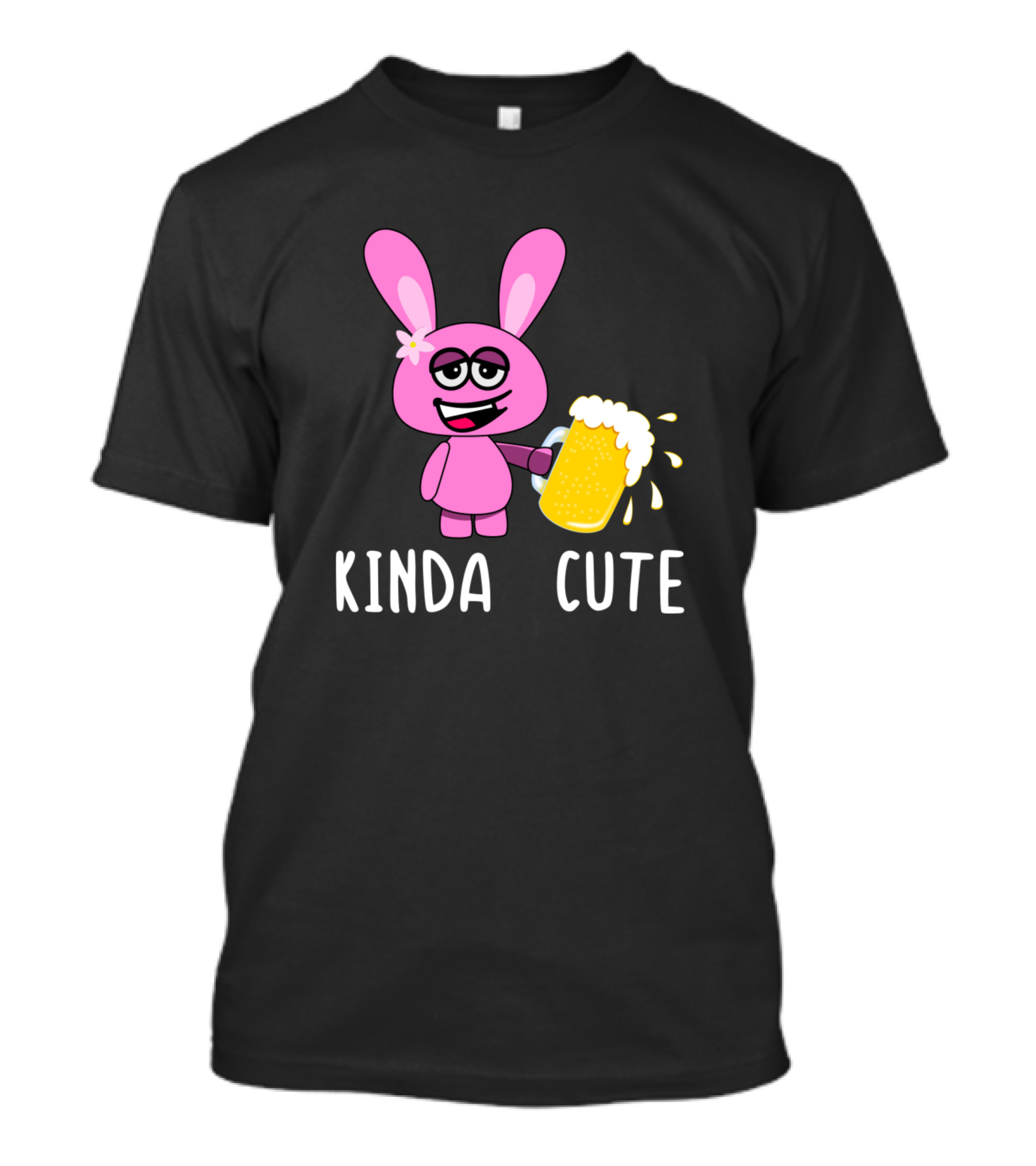 Kinda Cute Pink Rabbit Holding Beer Suspicious Expression T-Shirt