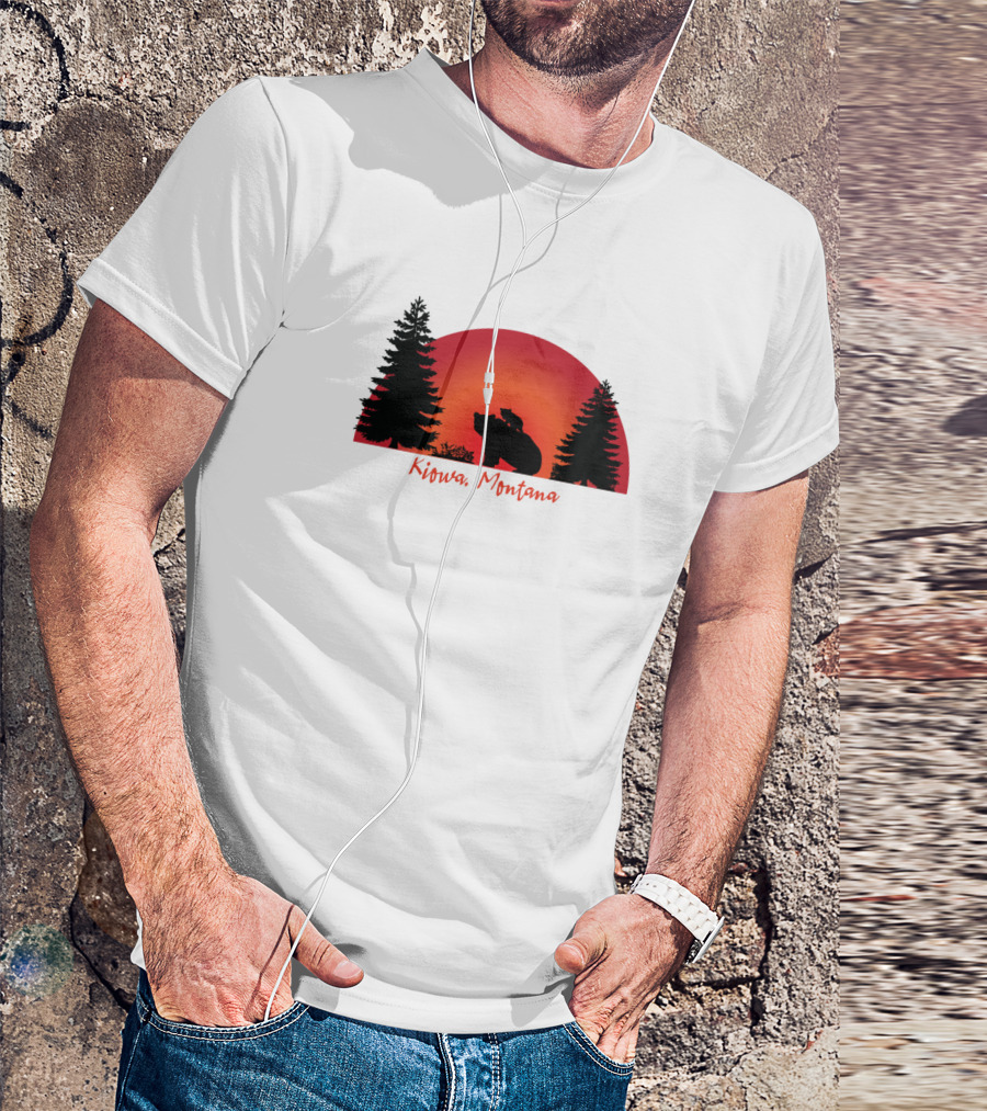 Kiowa Montana Bear Silhouette With Red Sun And Pine Trees T-Shirt