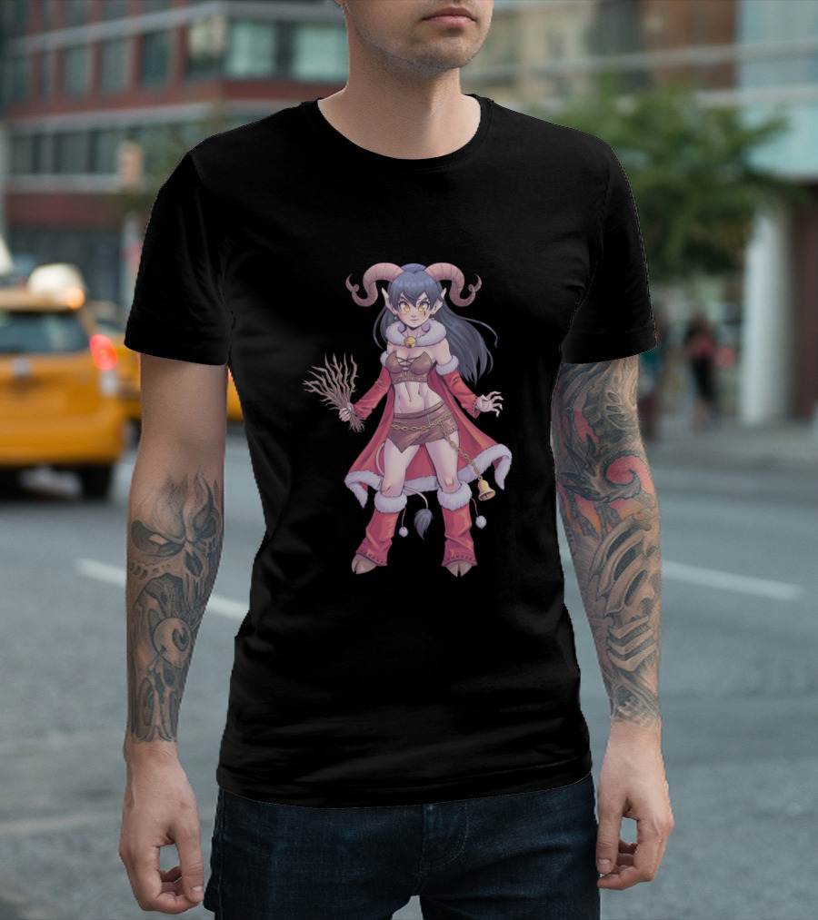 Krampus Anime Demon Girl With Horns And Birch Whip T-Shirt