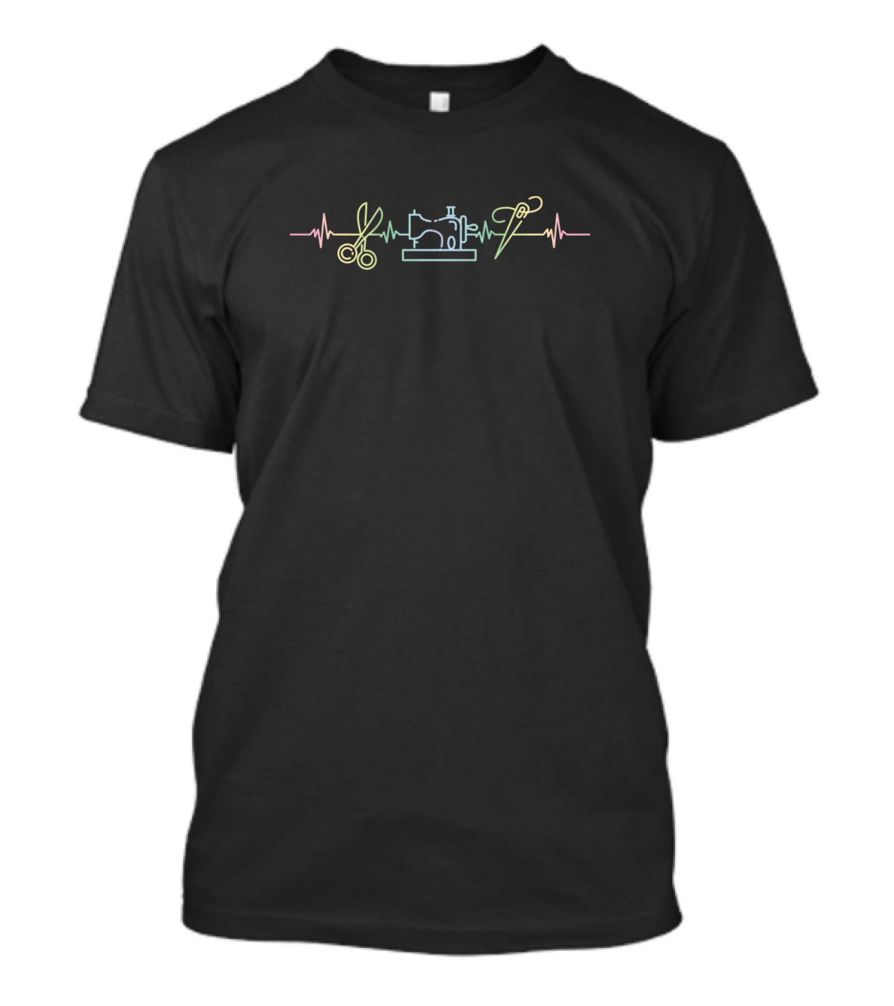 Heartbeat Quilting Sewing Machine Scissors Needle Line T-Shirt