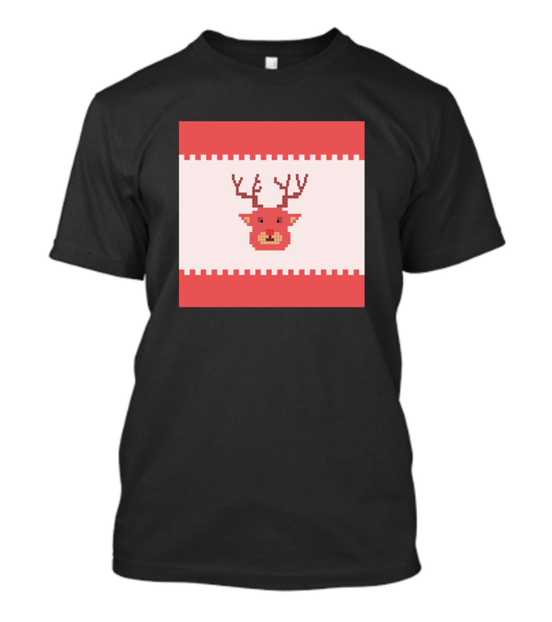 Red And White Pixelated Deer Head T-Shirt