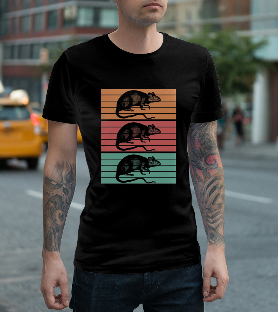 Retro Rats Rat House Rat Stripes Three Rows T-Shirt