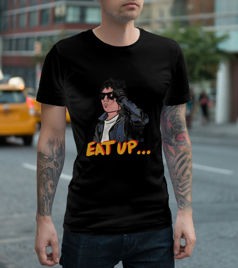Eat Up Rudy Character in Sunglasses and Leather Jacket T-Shirt