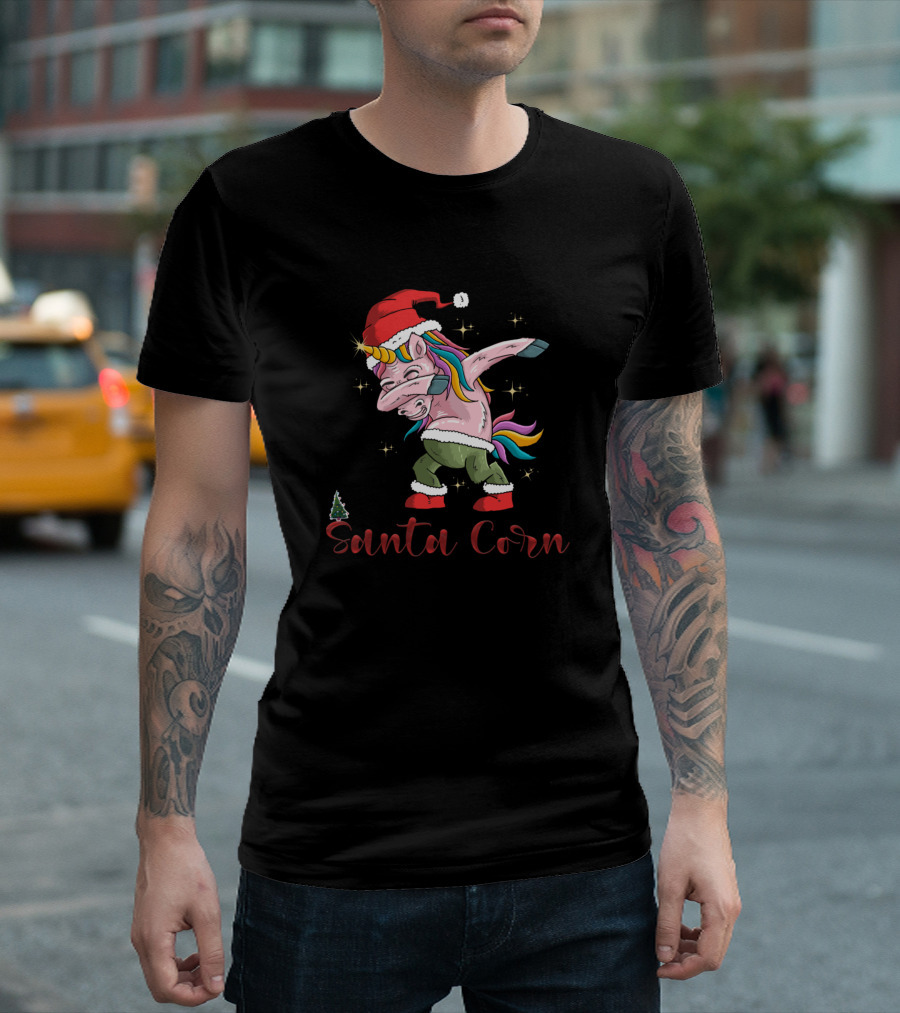 Santa Corn Dabbing Unicorn In Santa Hat And Boots T-Shirt