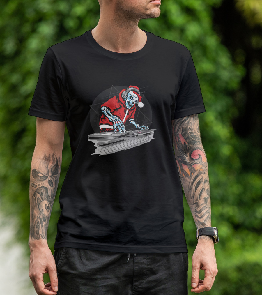 Skeleton DJ Santa Claus Holiday Remix T-Shirt