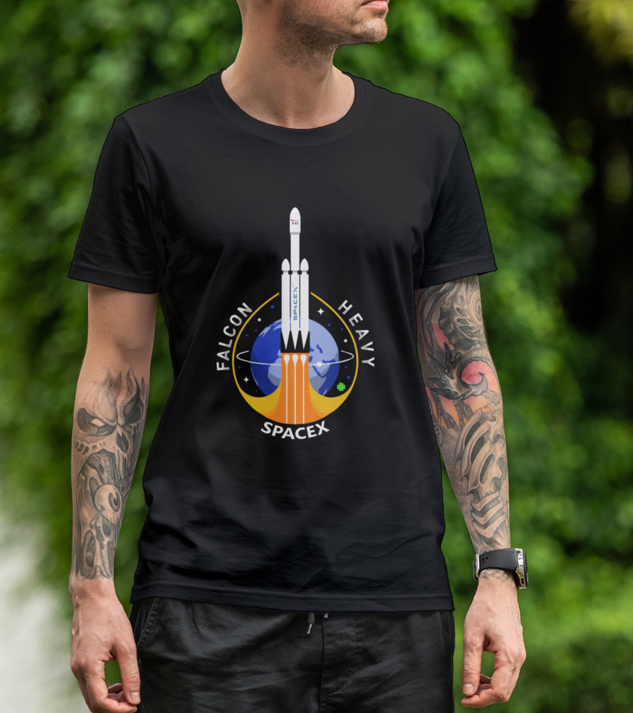 Falcon Heavy Spacex Rocket Earth Emblem T-Shirt