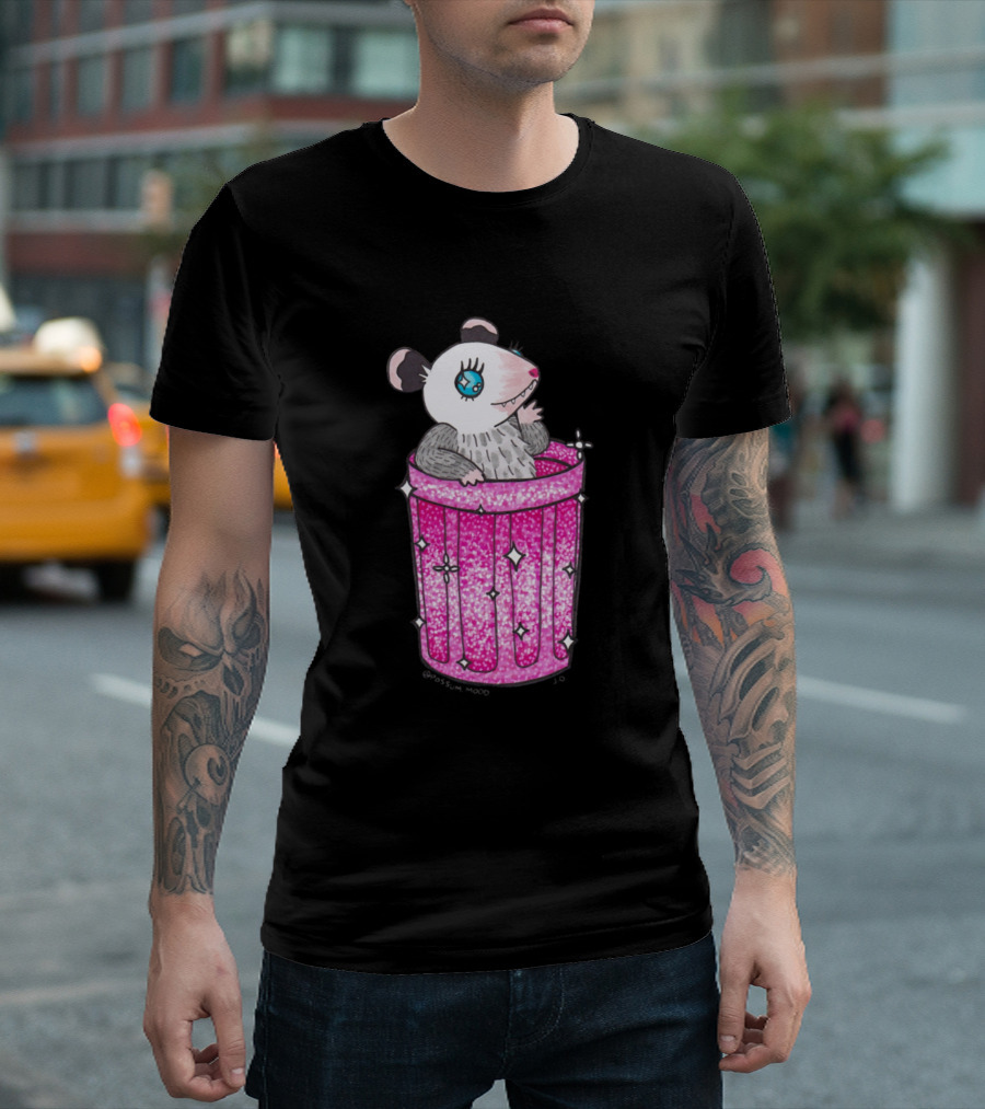 Possum Mood Sparkle Trash Pink Glitter Trash Can T-Shirt