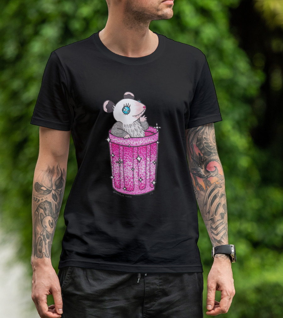 Possum Mood Sparkle Trash Pink Glitter Trash Can T-Shirt