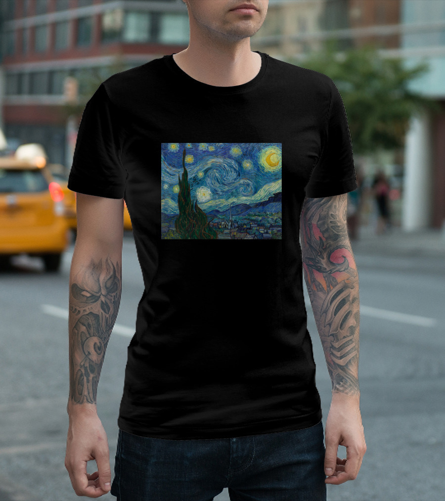 Vincent Van Gogh The Starry Night Painting Canvas Swirls And Stars T-Shirt