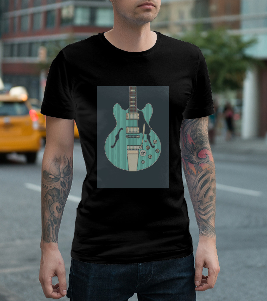 Turquoise Antique Hollow Body Guitar Retro Vintage Electric T-Shirt