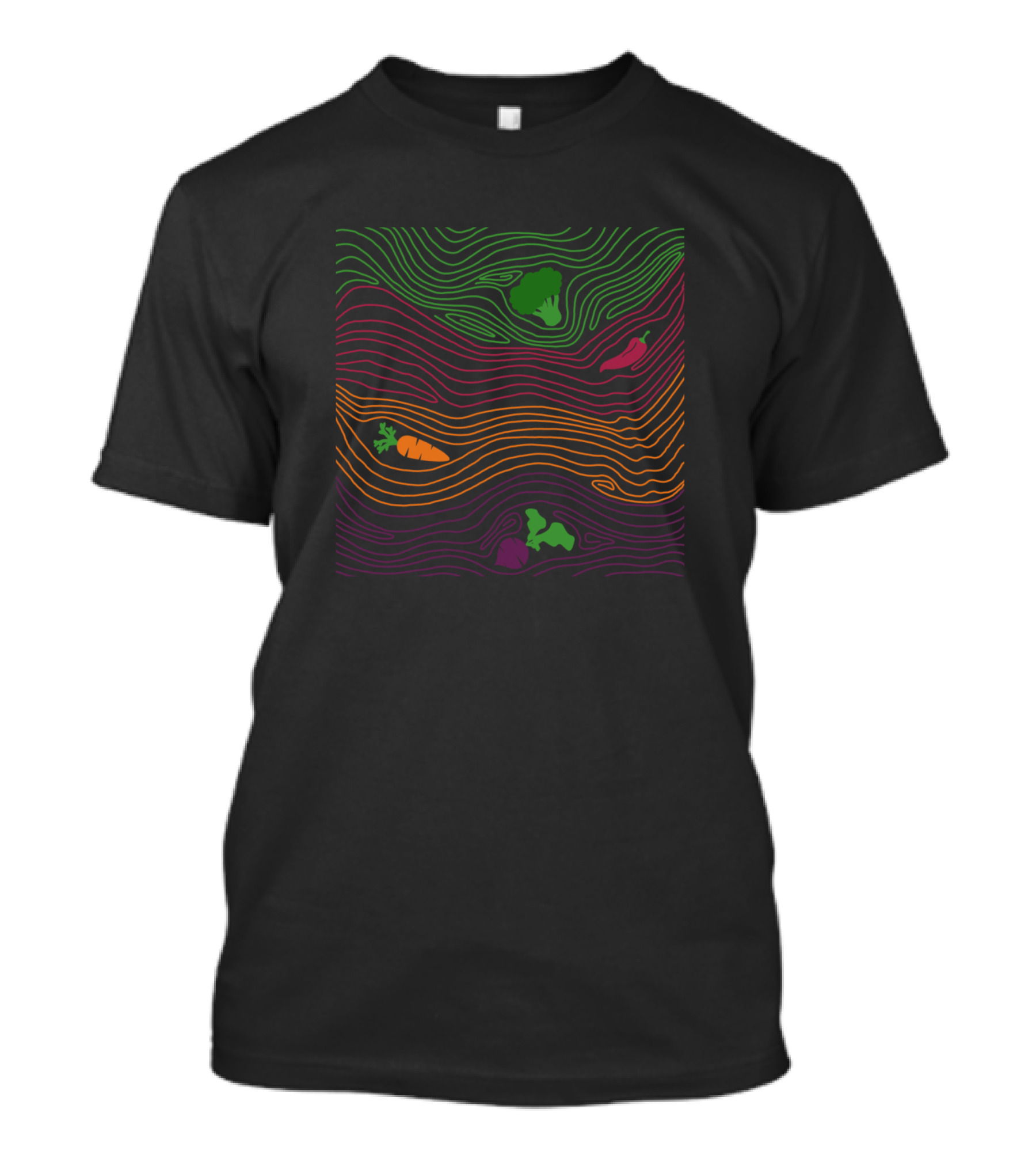 Veggie Swirls Carrot Pepper Lettuce Topographic T-Shirt