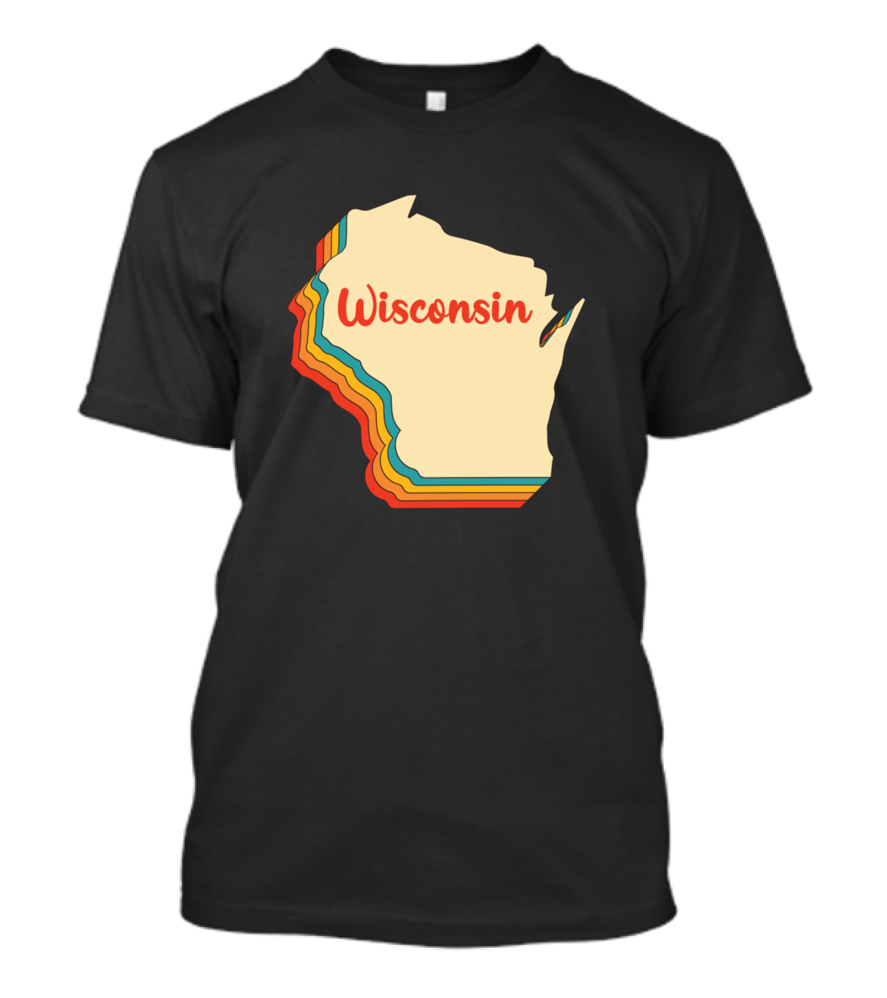 Wisconsin Map Outline Vintage Retro Wis Home State Rainbow Trim T-Shirt