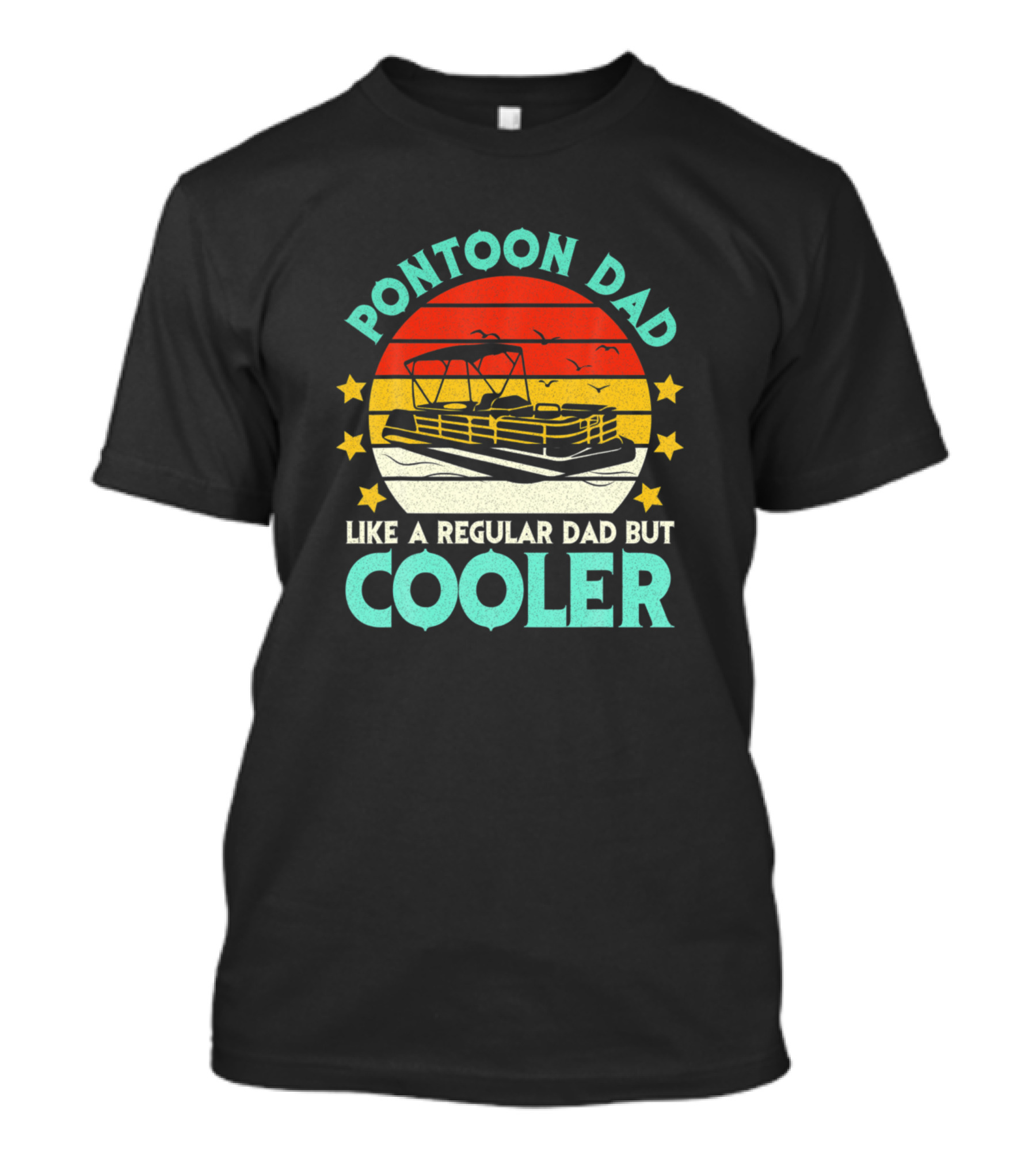 Pontoon Dad Like A Regular Dad But Cooler Retro Sunset Boat Scene T-Shirt