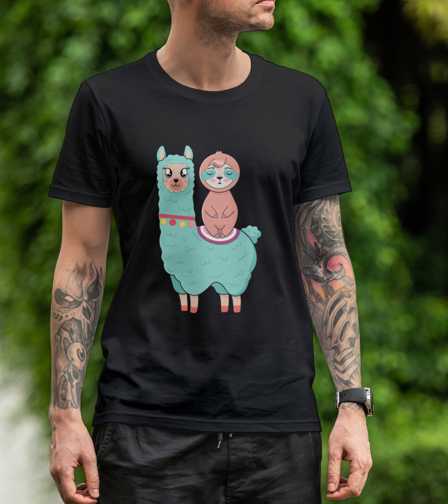 Funny Sloth Riding Llama Back To School Love T-Shirt